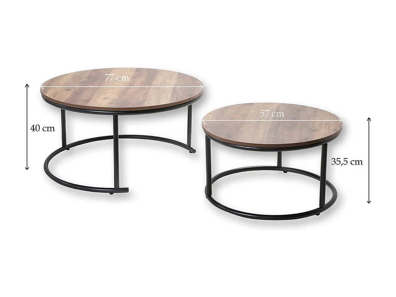 Set de 2 Tables Gigognes Rondes Décor Bois et Noir - JOYA