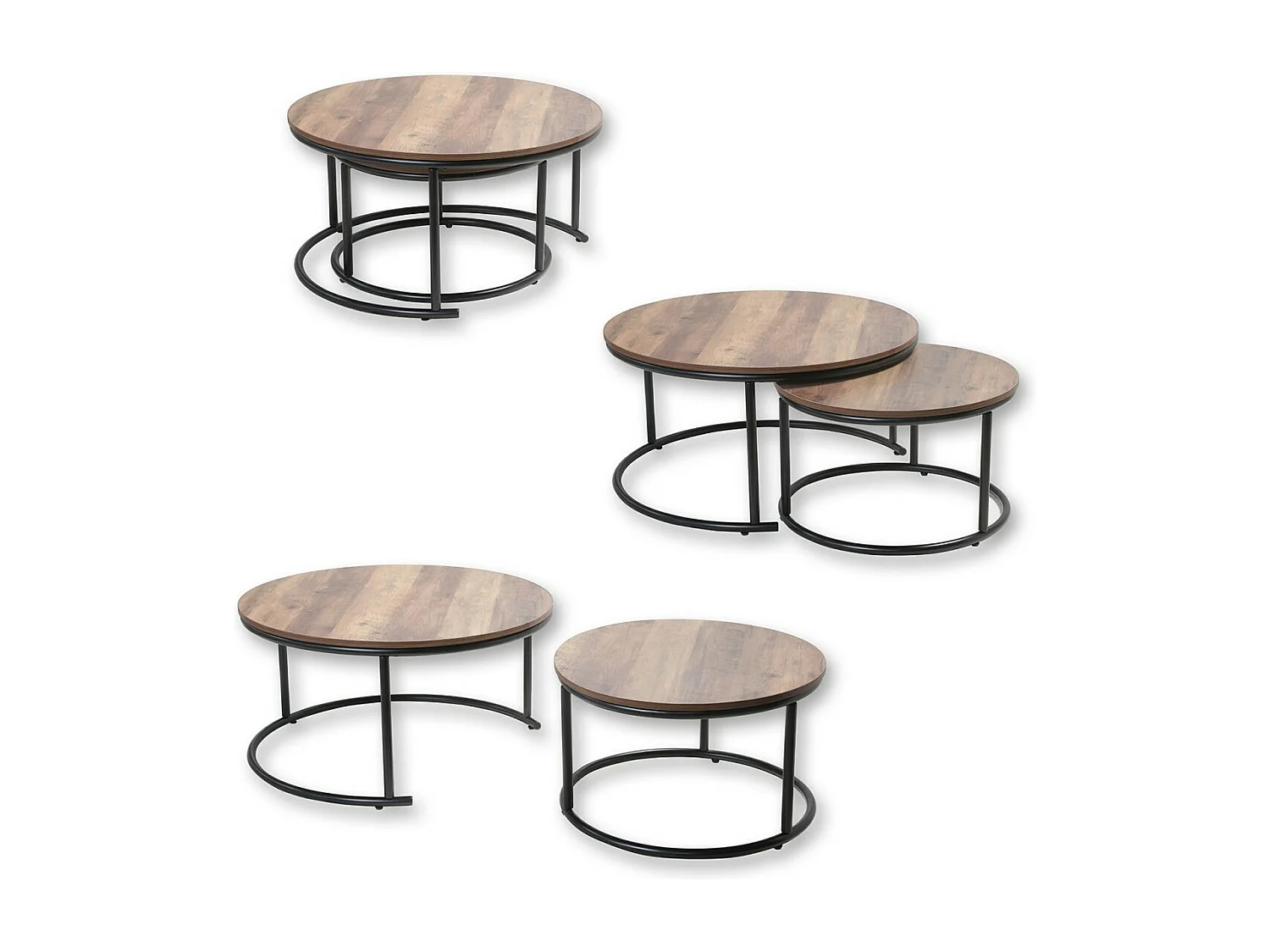 Set de 2 Tables Gigognes Rondes Décor Bois et Noir - JOYA