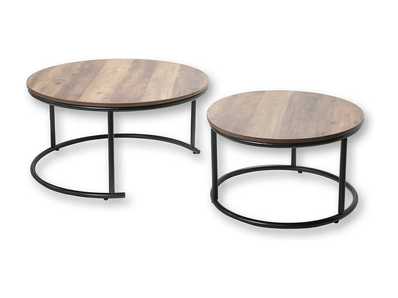 Set de 2 Tables Gigognes Rondes Décor Bois et Noir - JOYA