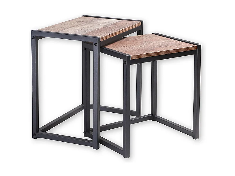 Set de 2 Tables basses Gigognes décor Chêne et métal Noir - Riverside