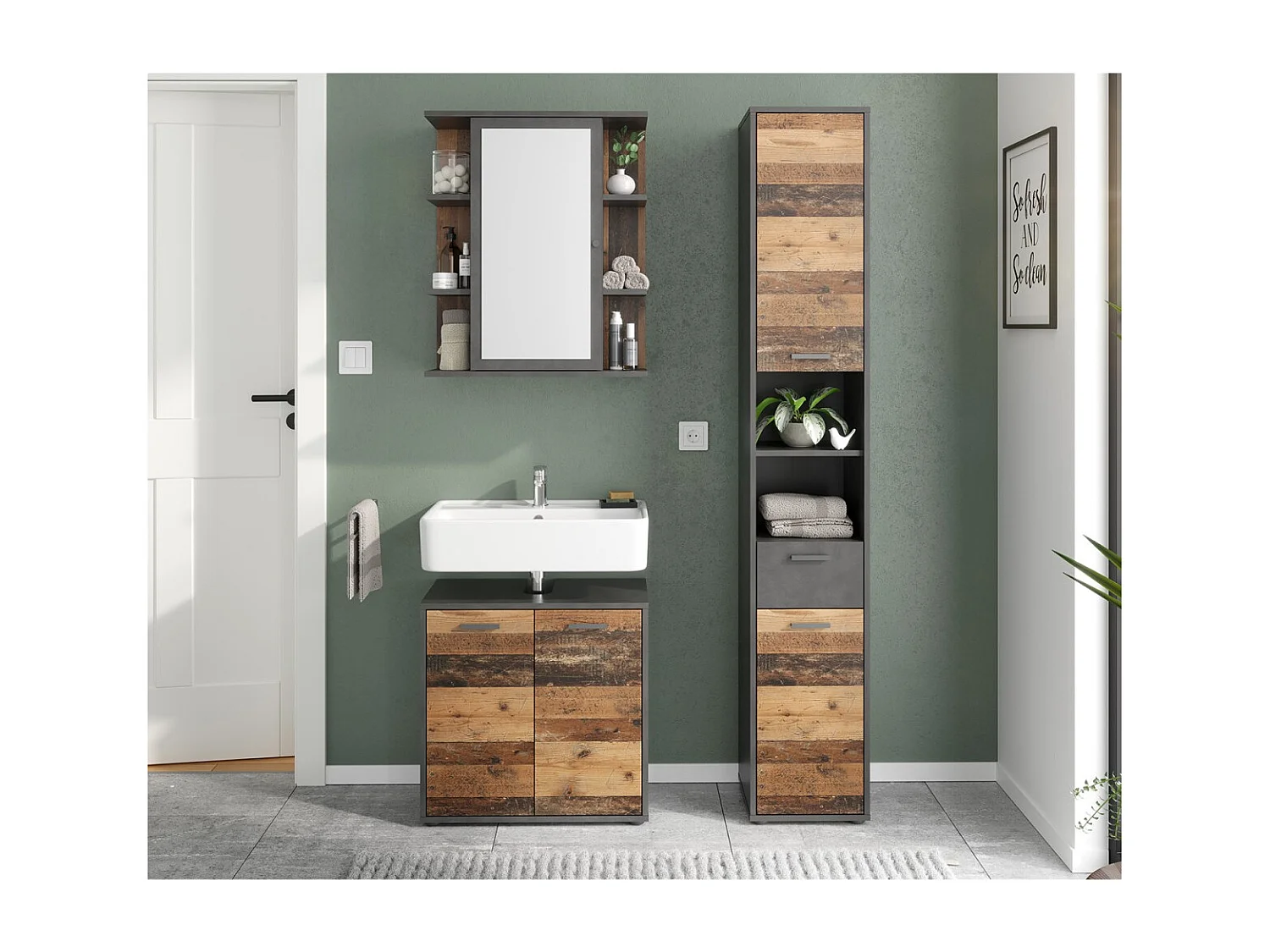 Armário para lavatório espelhado Matera escuro antigo