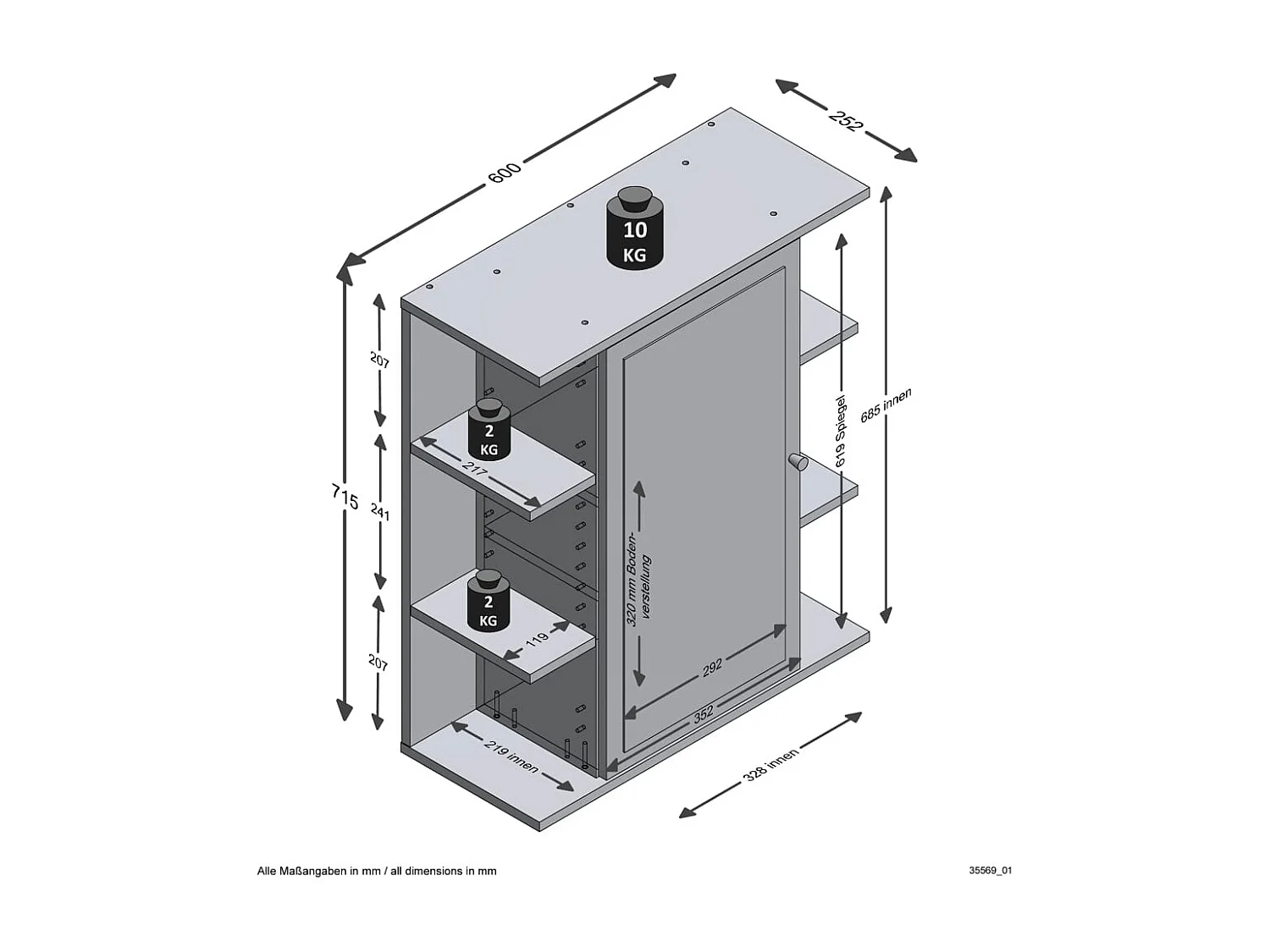 Armário para lavatório espelhado Matera escuro antigo