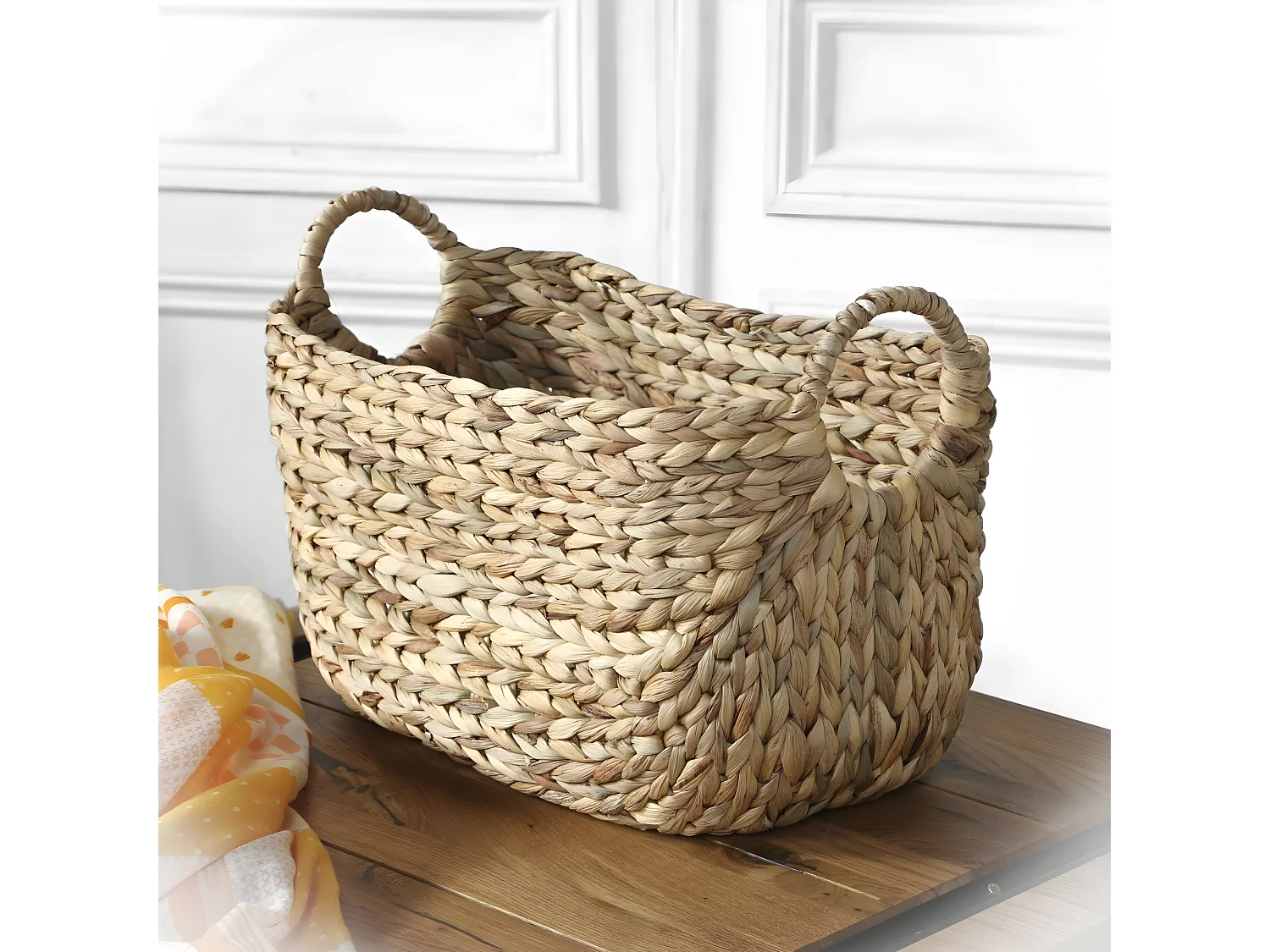 Cesta de jacinto de agua con asas - 40 x 23 x 26 cm