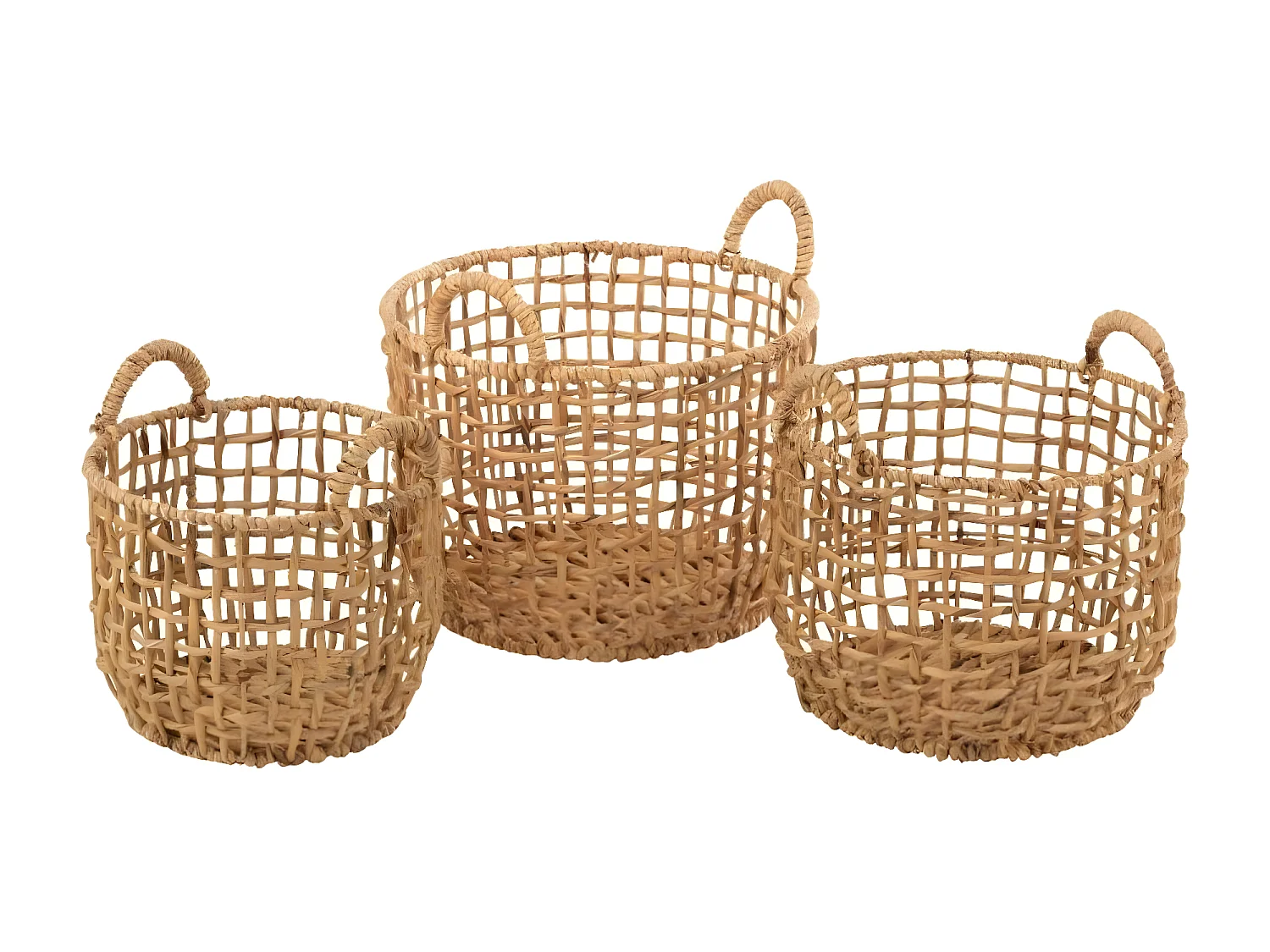 Lot de 3 paniers ronds en jacinthe d'eau