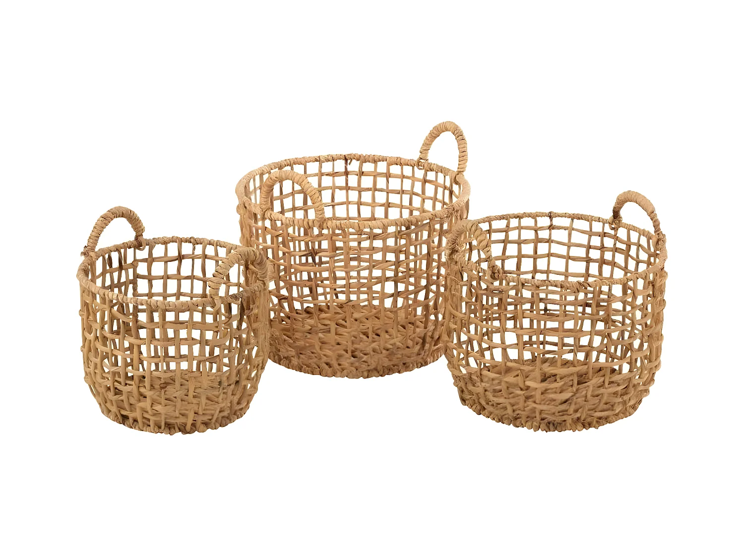 Lot de 3 paniers ronds en jacinthe d'eau