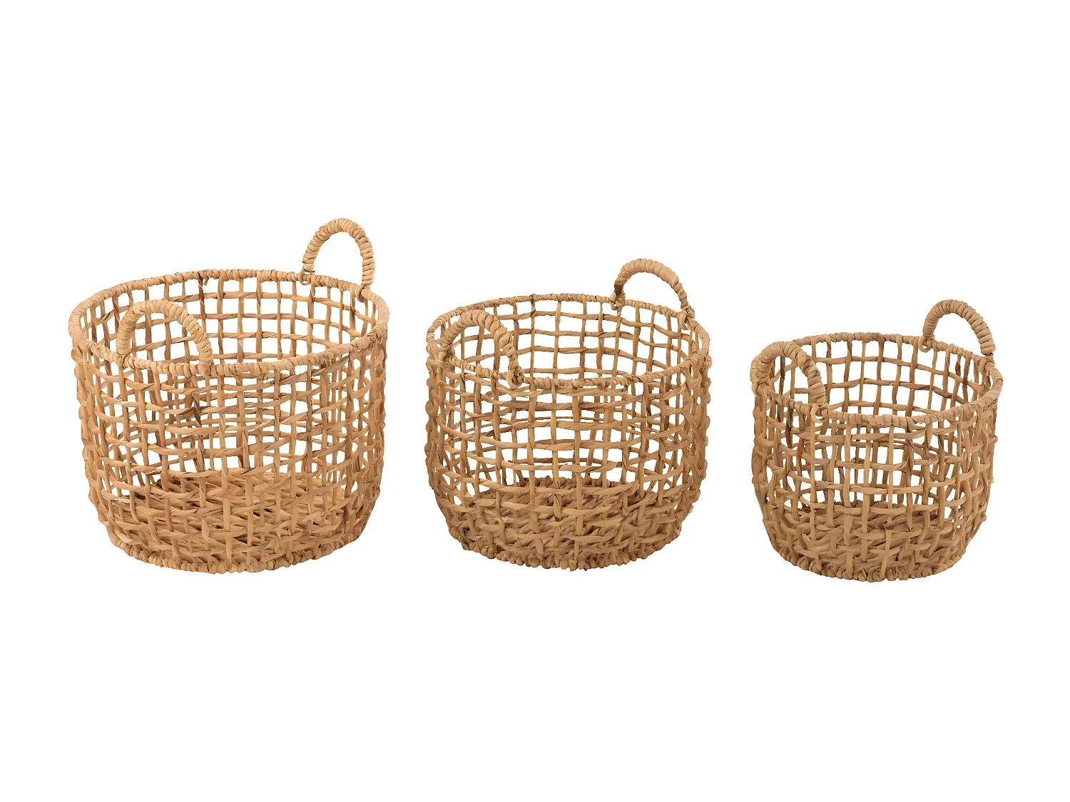 Lot de 3 paniers ronds en jacinthe d'eau