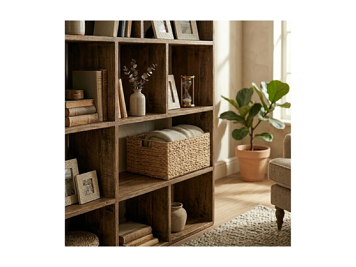 Panier en jacinthe d'eau armature métal - hauteur 20 cm