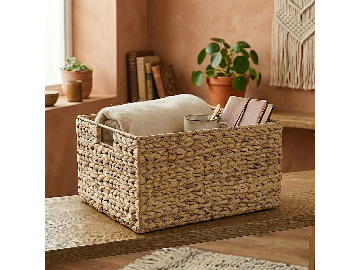 Panier en jacinthe d'eau armature métal - hauteur 20 cm