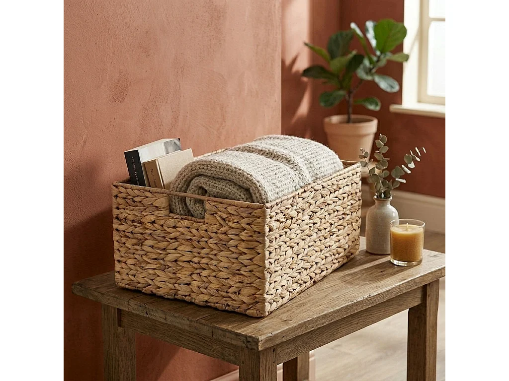 Korb aus Wasserhyazinthe mit Metallrahmen - H20 cm