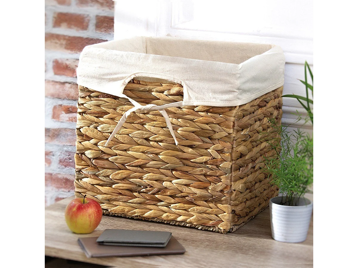 Cesto contenitore in giacinto d'acqua - 32 cm x 32 cm x 32/33 cm