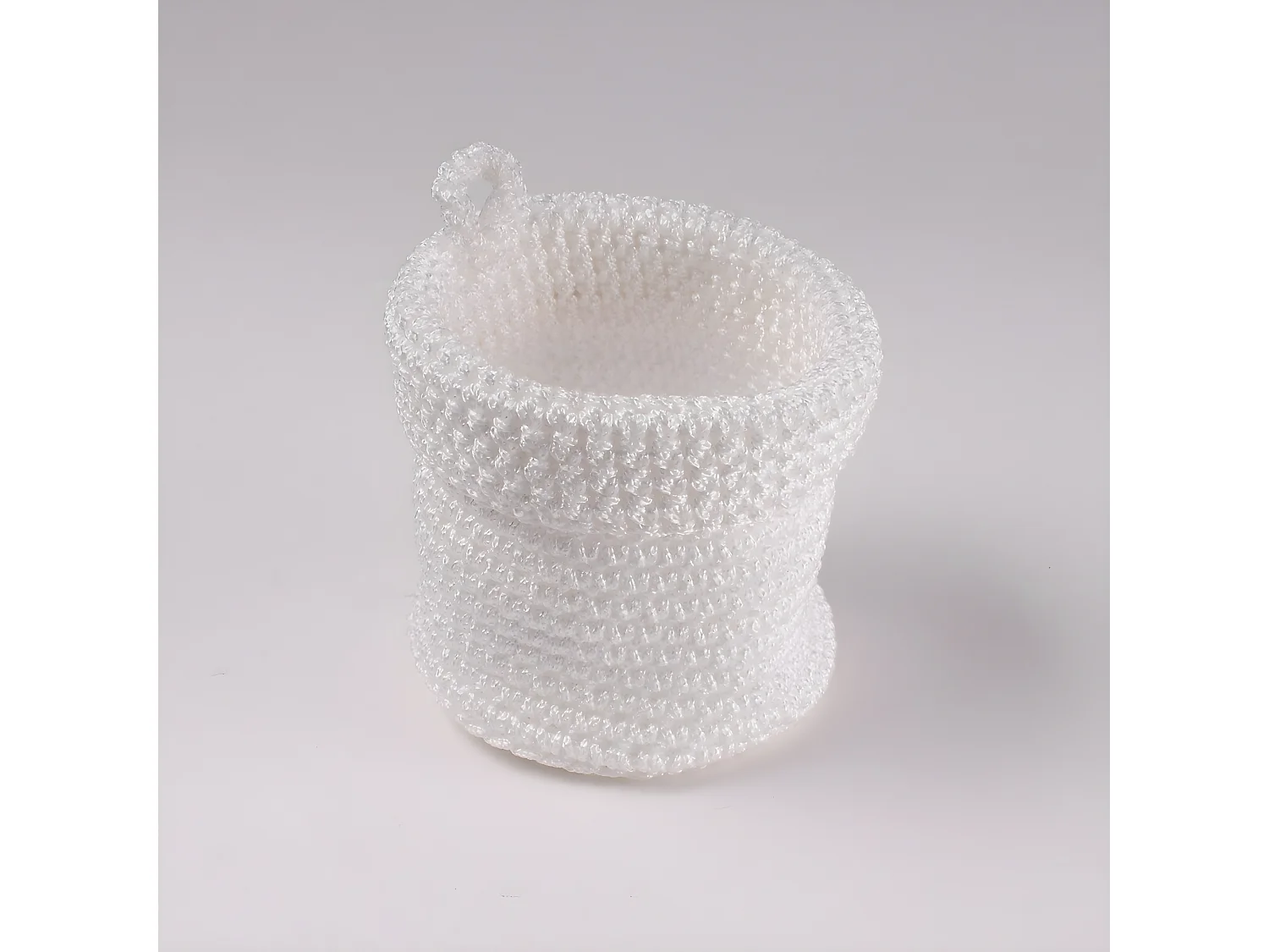 Panier rond maille crochet blanc 12x10cm