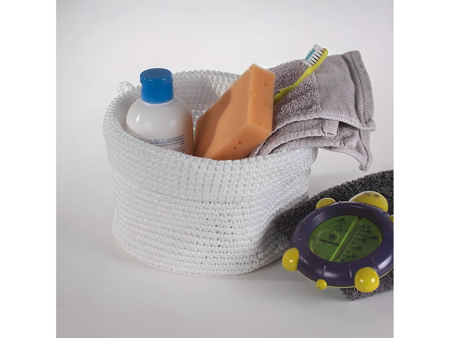 Panier rond maille crochet blanc grand modèle