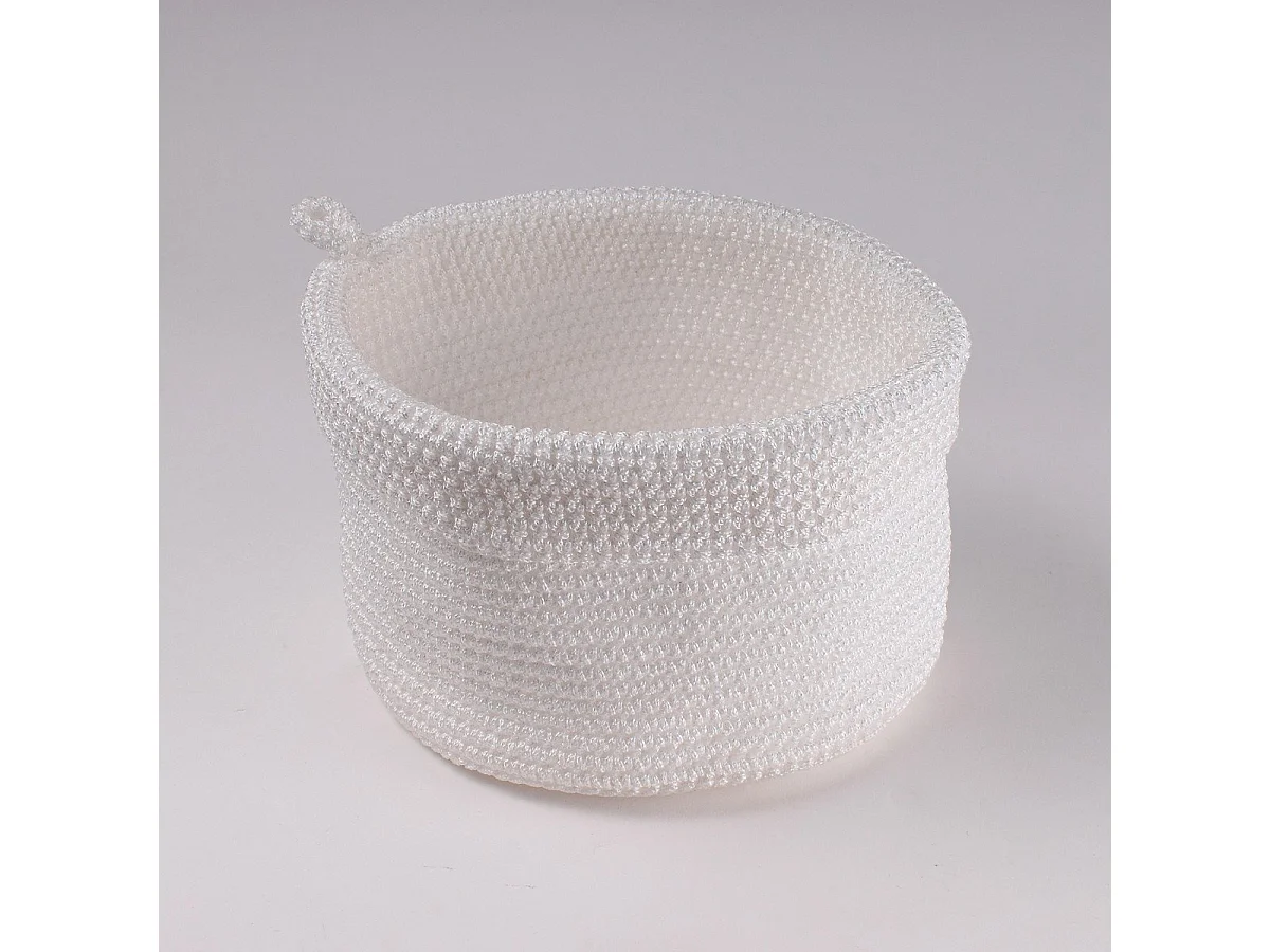Cesta redonda de malha de crochê branca, grande modelo