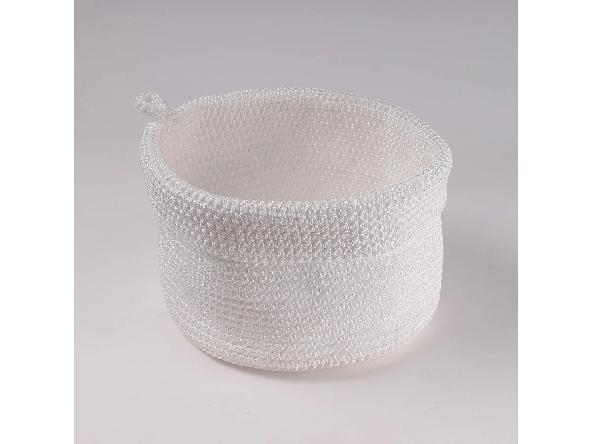 Cesta redonda de malha de crochê branca, grande modelo