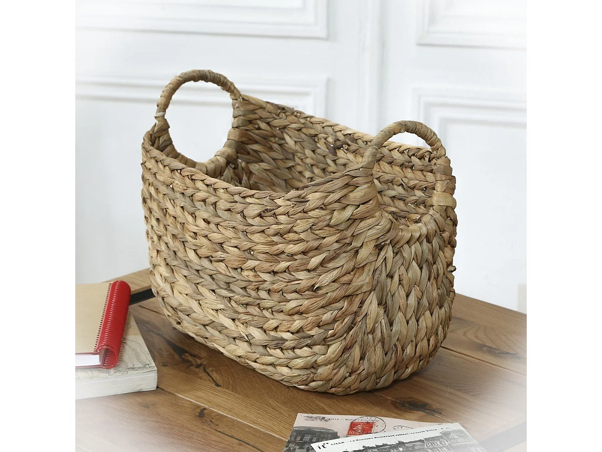 Korb aus Wasserhyazinthe mit Griffen - L36xT19xH22