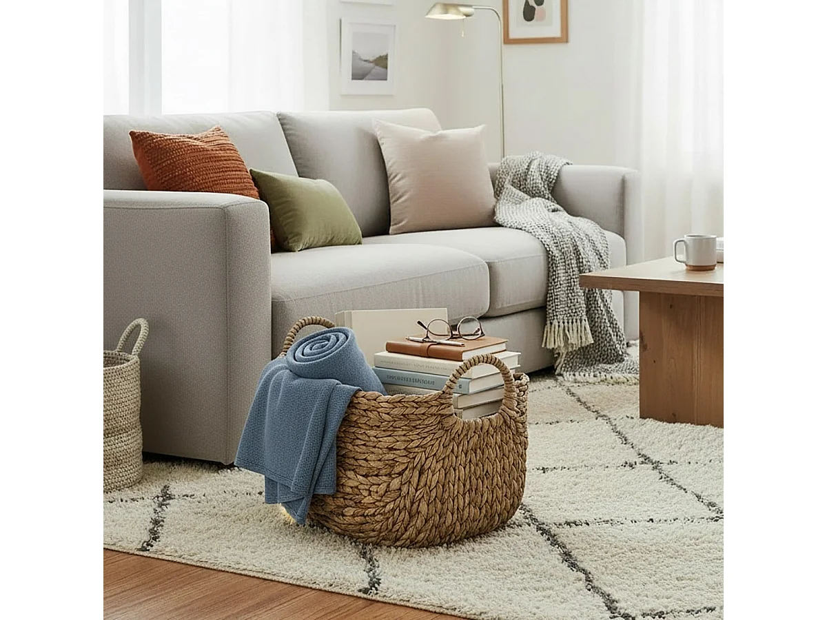 Korb aus Wasserhyazinthe mit Griffen - L36xT19xH22