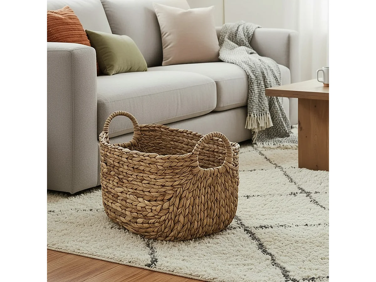 Korb aus Wasserhyazinthe mit Griffen - L36xT19xH22