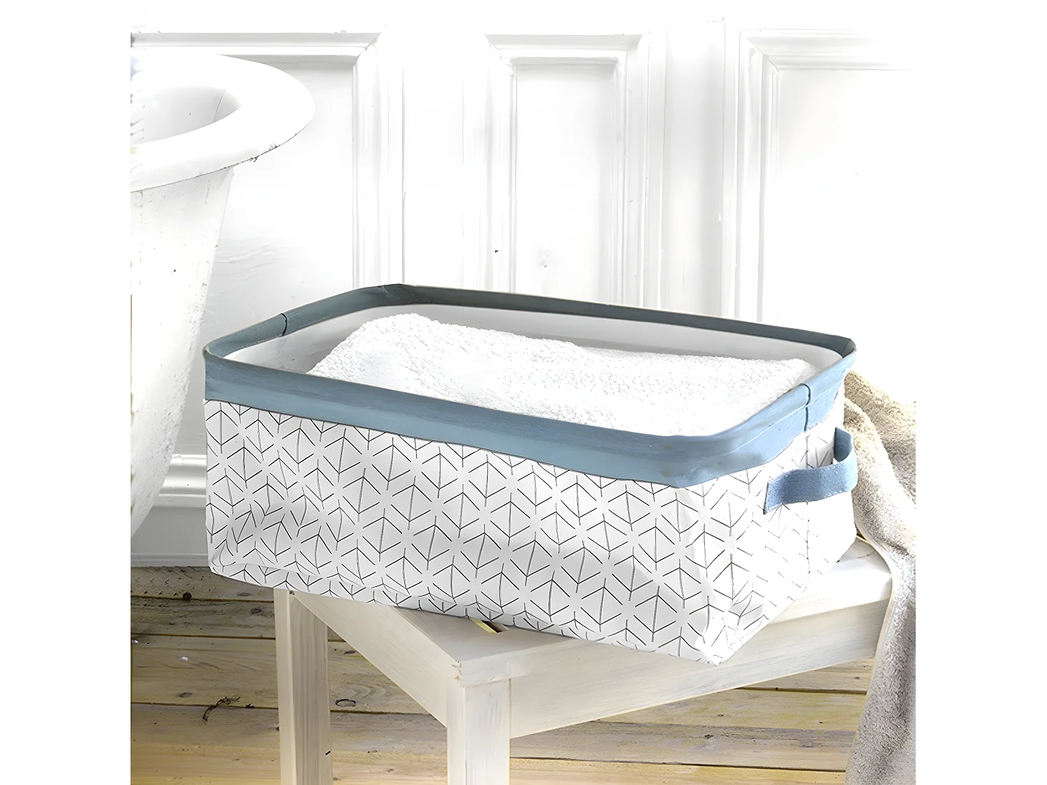 Panier blanc et bleu 2 poignées 43x26x16cm