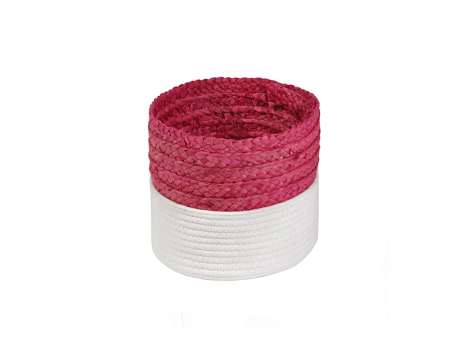 Panier bicolore blanc et rose en corde