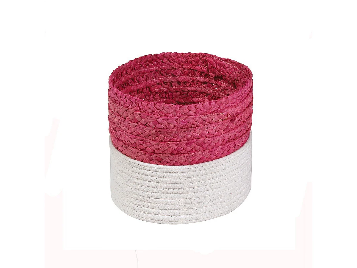 Cesto bicolor branco e rosa em corda
