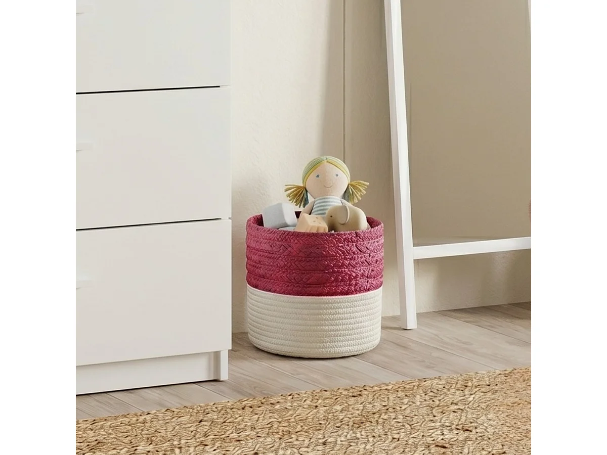 Cesto bicolor branco e rosa em corda