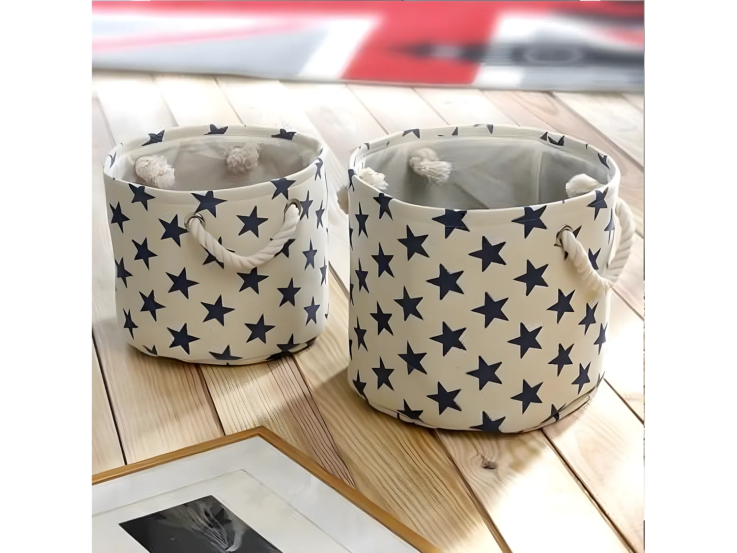 Set von 2 Leinwandkörben mit Sternenmuster