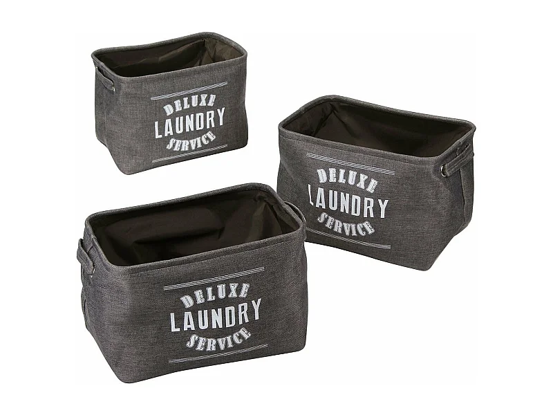 Lot de 3 paniers à linge en toile grise