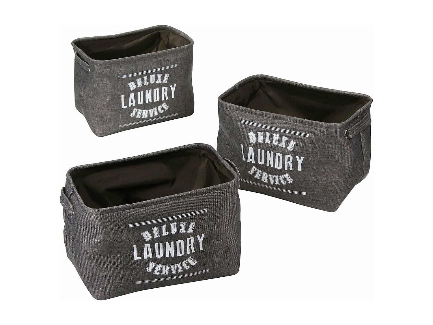 Lot de 3 paniers à linge en toile grise
