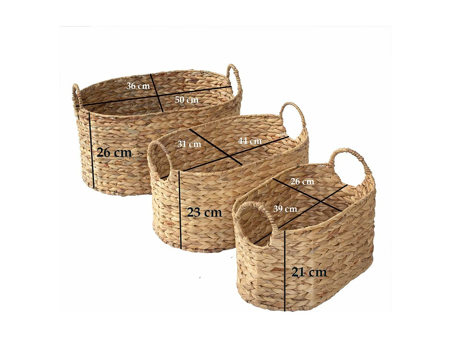 Lot de 3 Paniers Emboîtables en Jacinthe d'eau avec poignées