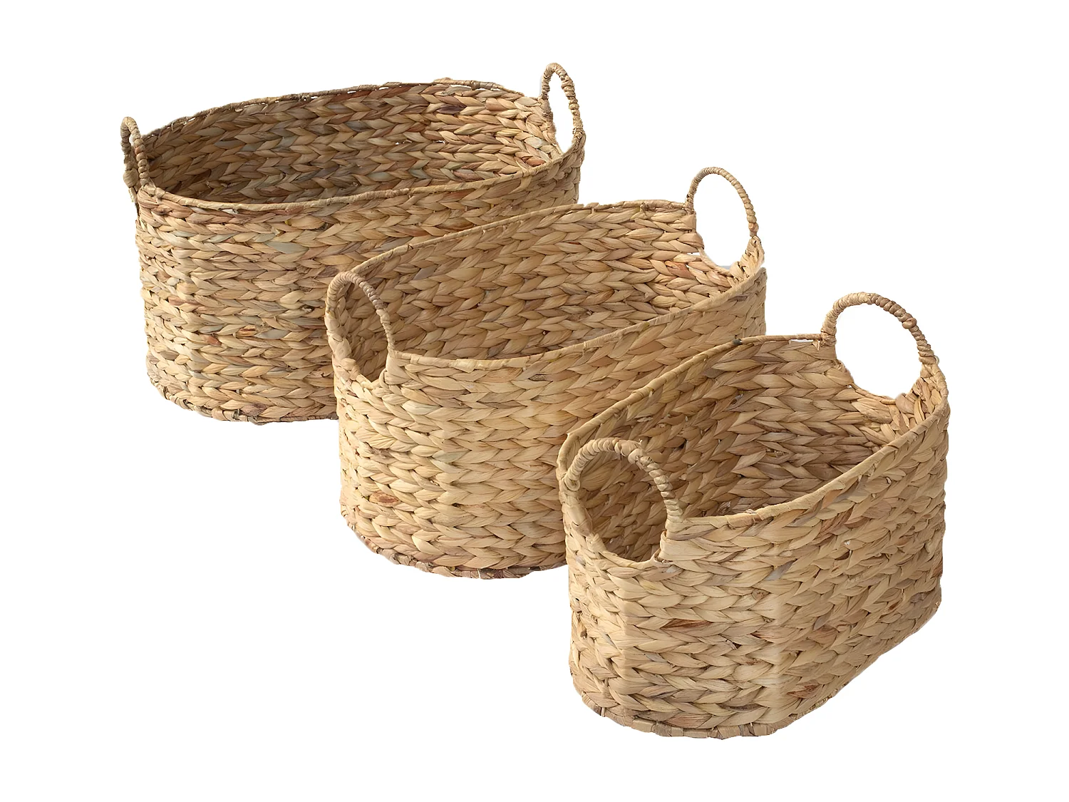 Lot de 3 Paniers Emboîtables en Jacinthe d'eau avec poignées