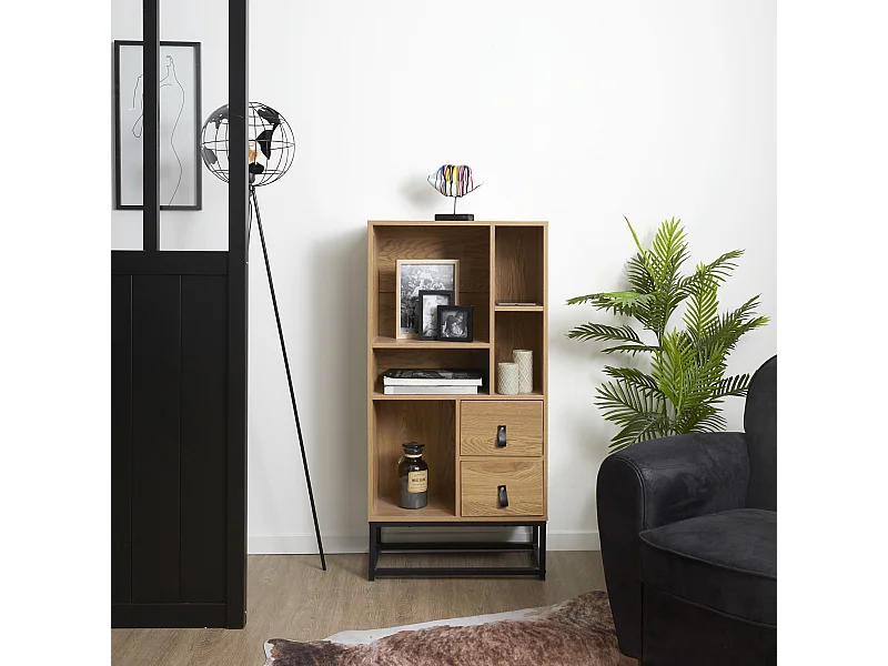 Bibliotheque Bois Et Metal Abbott Marron, Noir