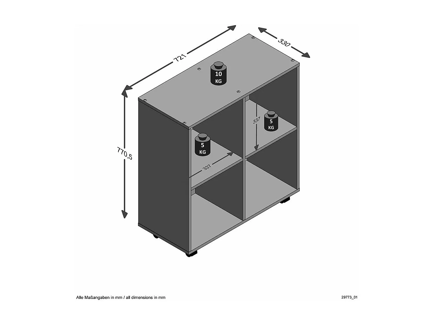 Bibliothèque sur Roulettes avec 4 Casiers - Sprint