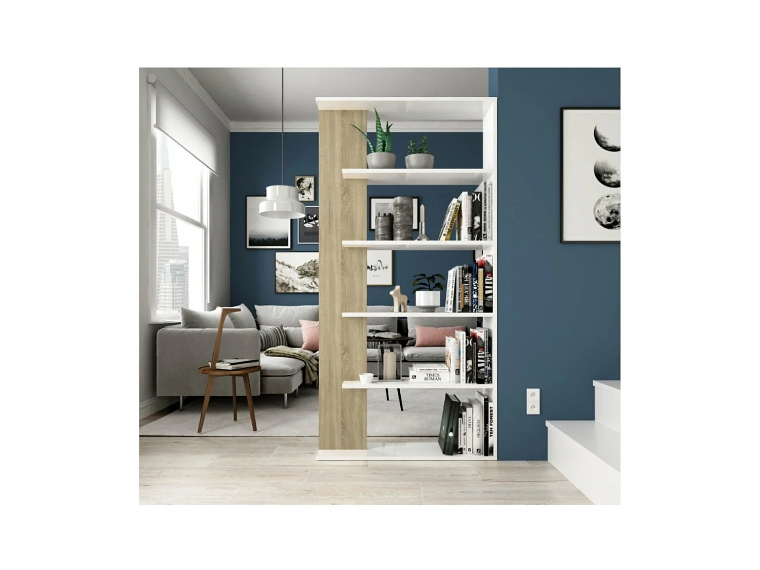 Bücherregal Raumteiler 4 Böden Alida - H180 cm