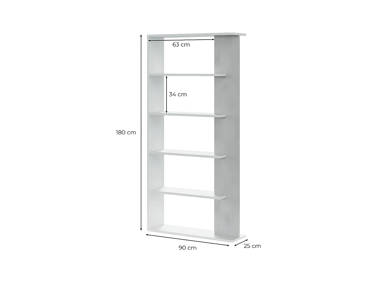 Bücherregal Raumteiler 4 Böden Alida - H180 cm