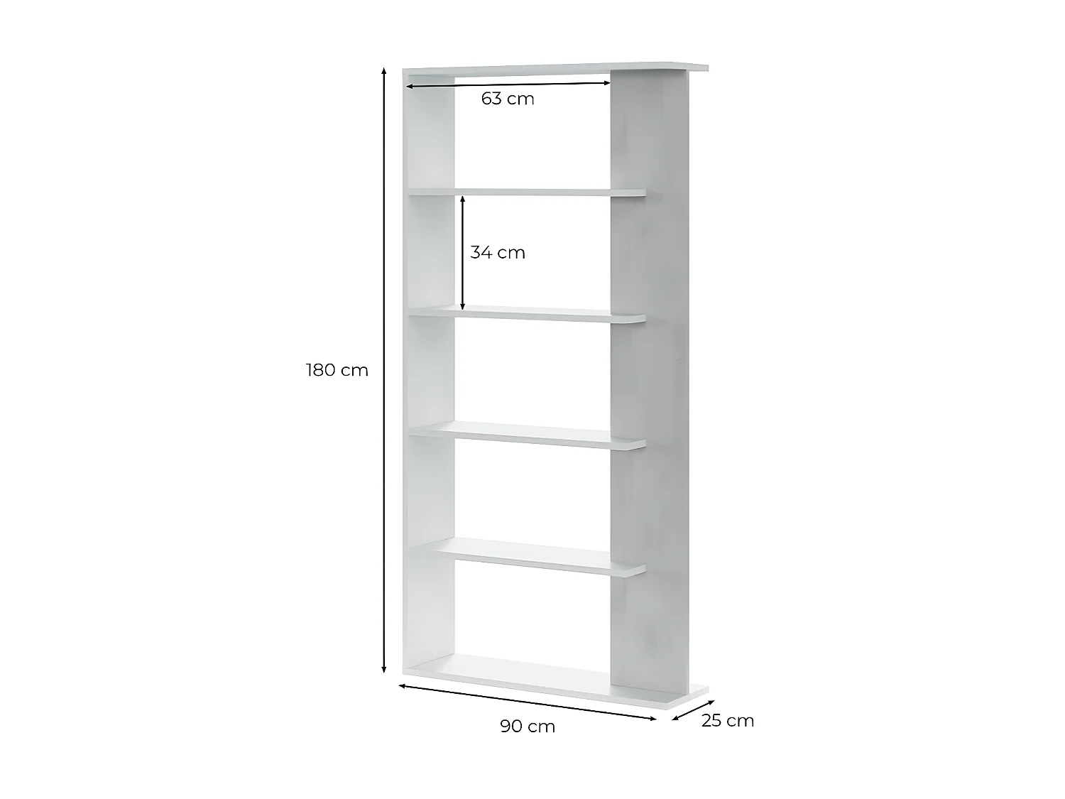 Estante Alida, carvalho canadense/branco, 5 prateleiras, 180x90x25 cm