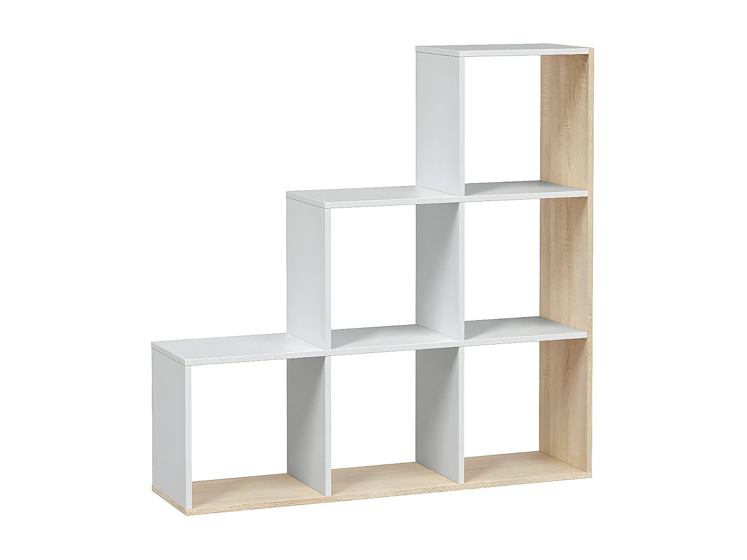 Estantería escalonada 6 compartimentos y 3 estantes - Al. 110 cm