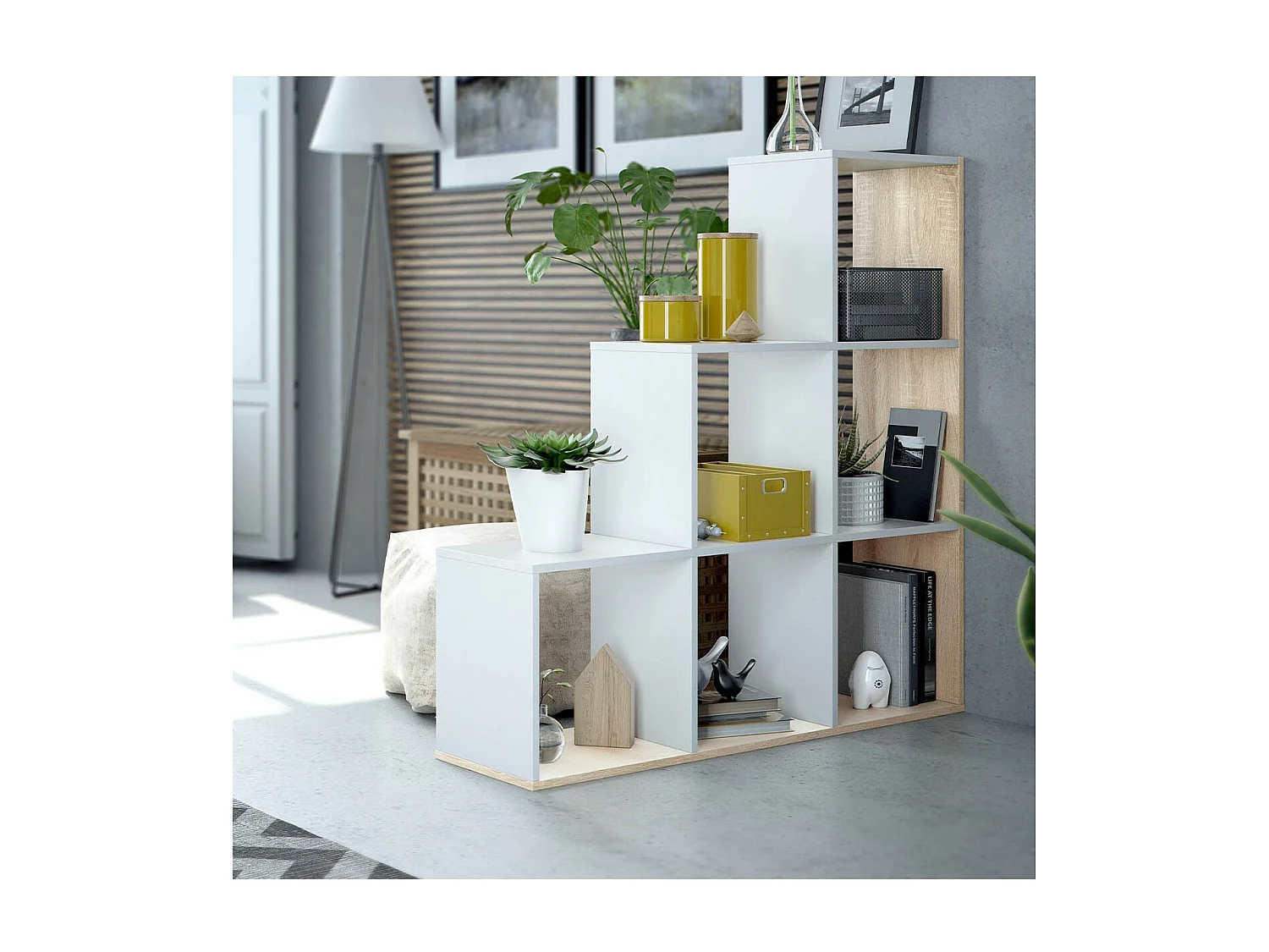 Estantería escalonada 6 compartimentos y 3 estantes - Al. 110 cm