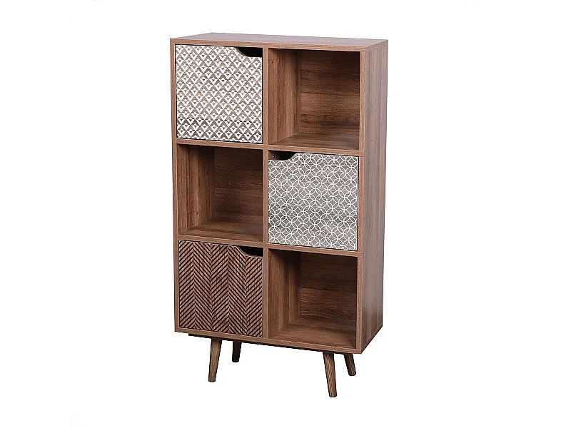 Bibliothèque 6 cases avec 3 portes avec motifs - Baobab