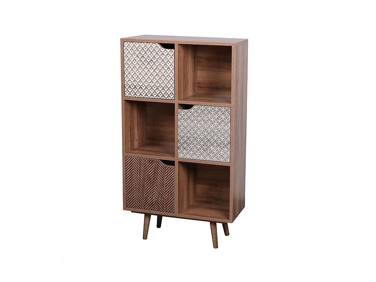 Bibliothèque 6 cases avec 3 portes avec motifs - Baobab