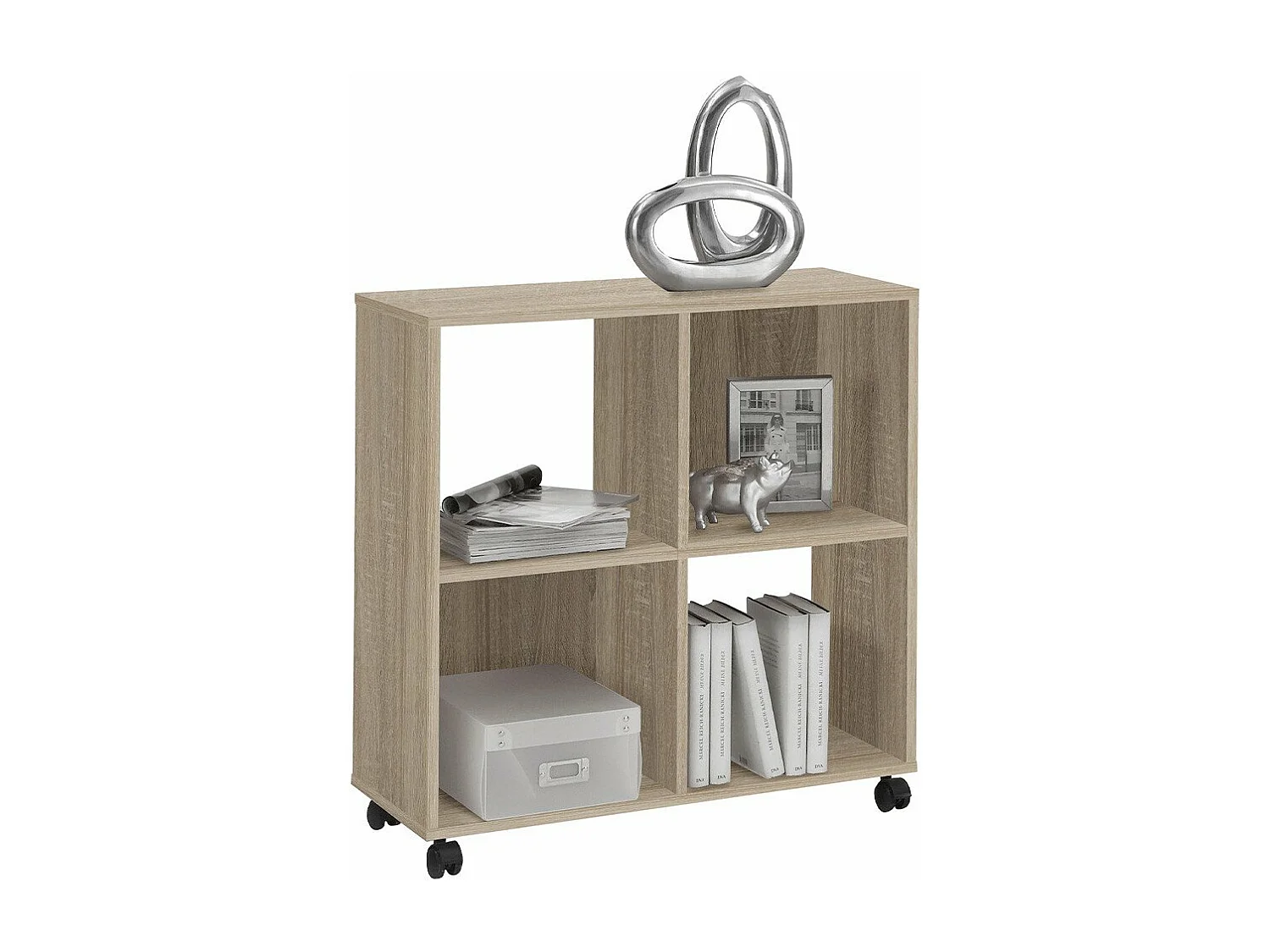 Mobiletto con Mensole su Ruote 4 Scomparti Rovere