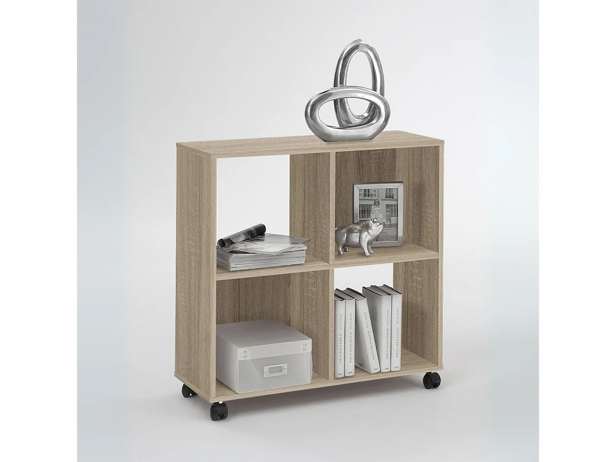 Mobiletto con Mensole su Ruote 4 Scomparti Rovere