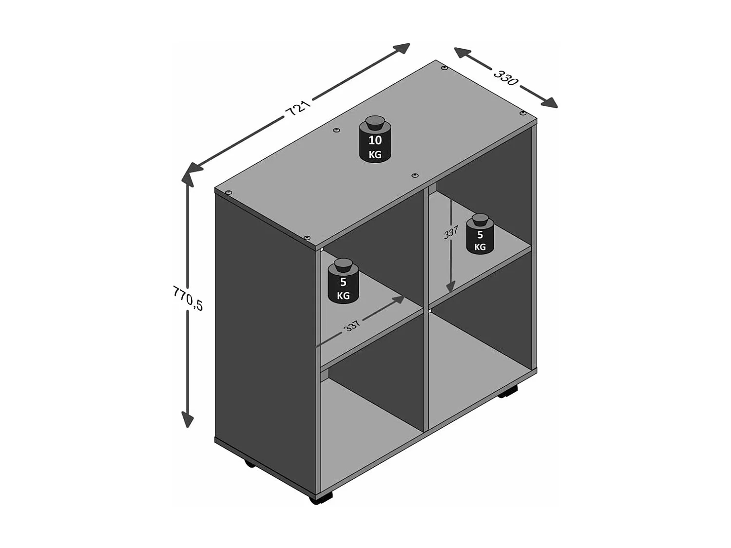Mobiletto con Mensole su Ruote 4 Scomparti Rovere