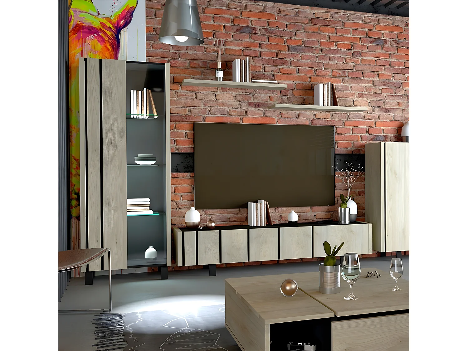 Bibliothèque 1 porte avec Vitrine RUSH - Fabrication Française