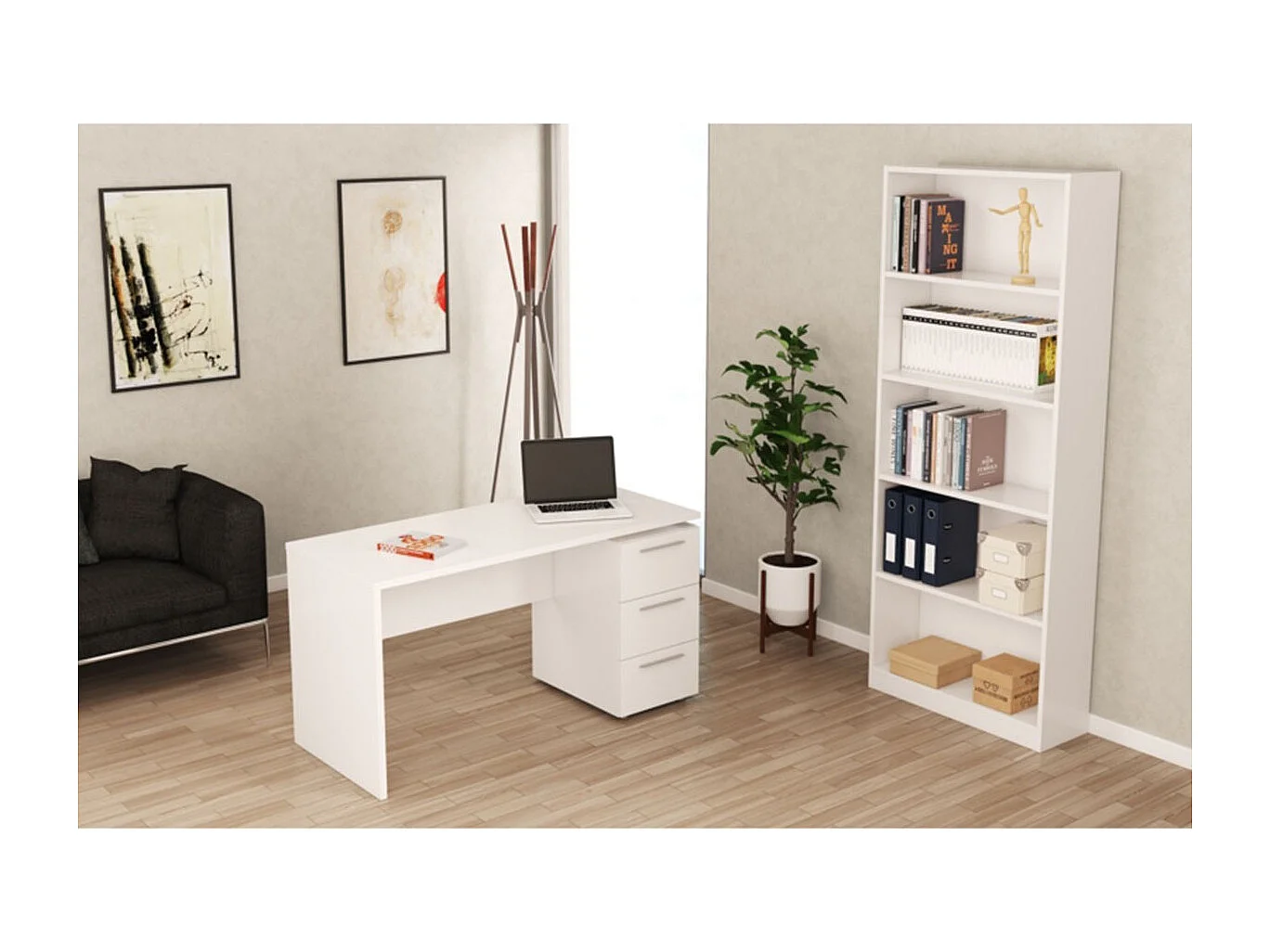 Libreria moderna Bianca con 5 ripiani 80 X 201 X 28 cm salone studio camera - 005626A