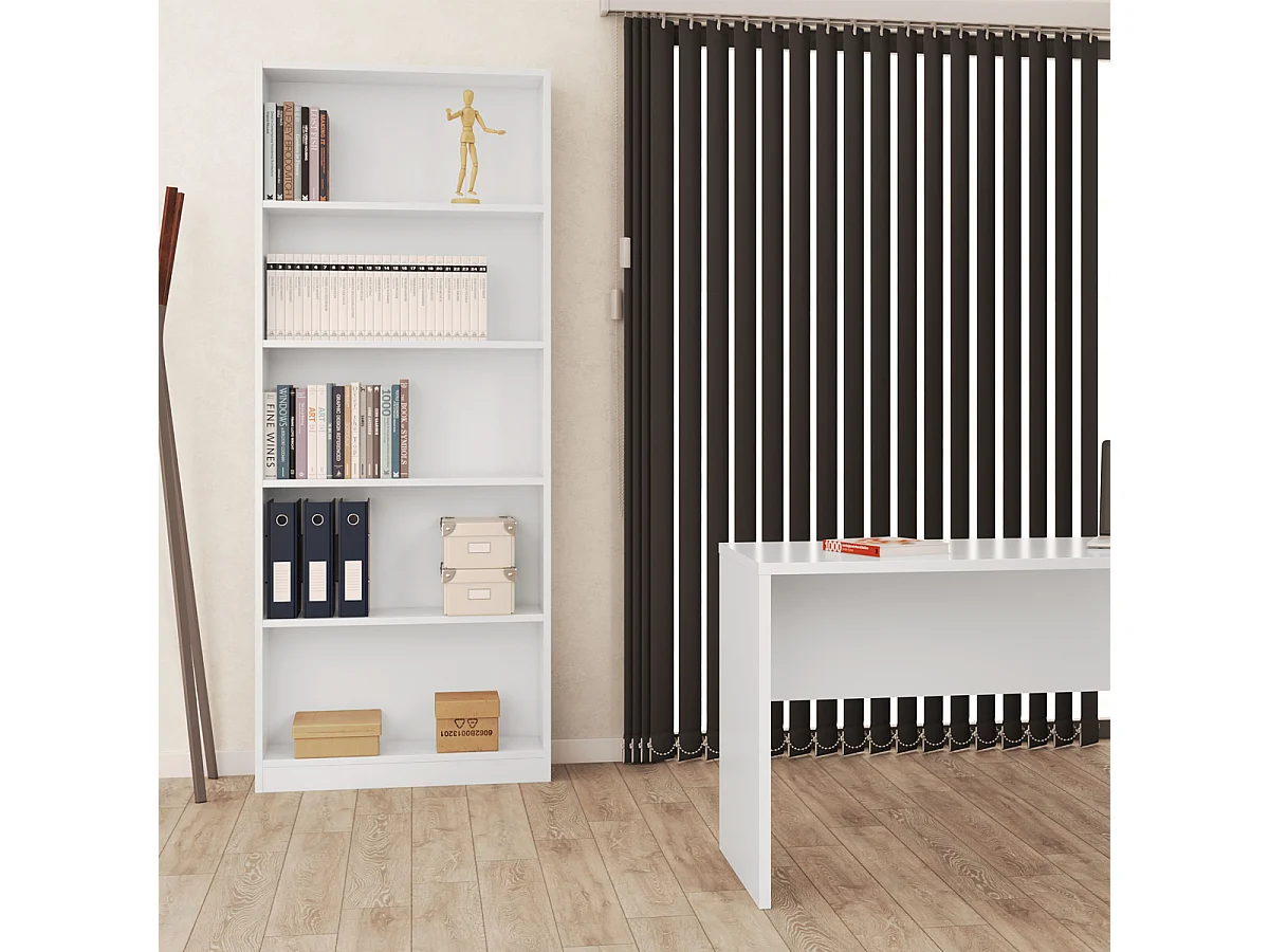 Libreria moderna Bianca con 5 ripiani 80 X 201 X 28 cm salone studio camera - 005626A