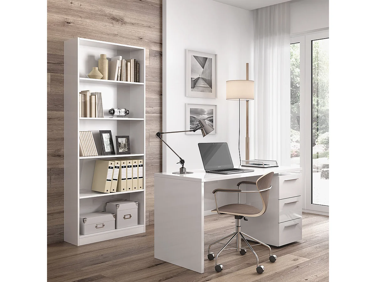 Libreria moderna Bianca con 5 ripiani 80 X 201 X 28 cm salone studio camera - 005626A