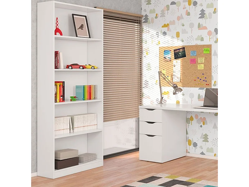 Libreria moderna Bianca con 5 ripiani 80 X 201 X 28 cm salone studio camera - 005626A