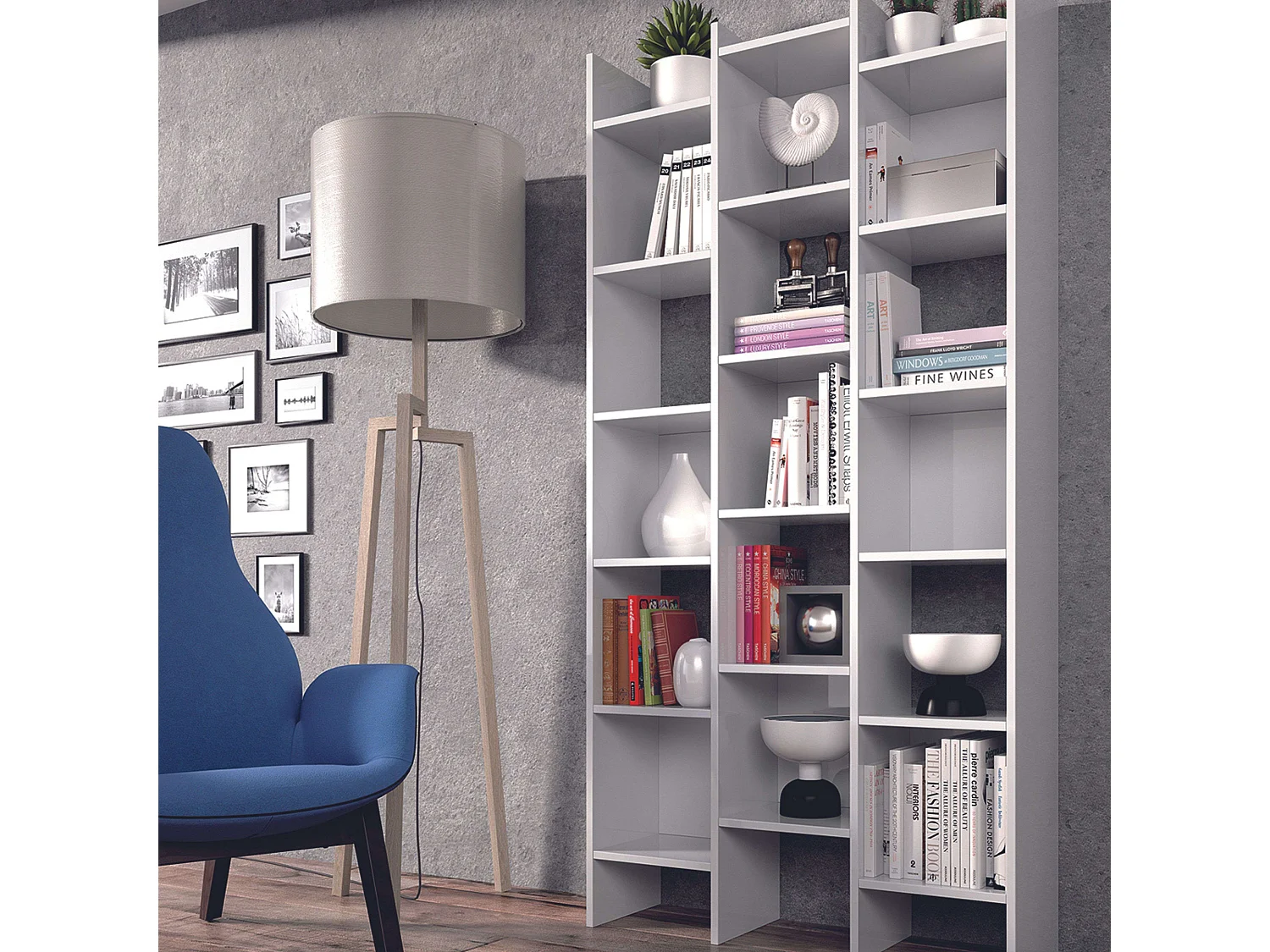 Bibliothèque 3 colonnes 15 compartiments Italian - H192 cm