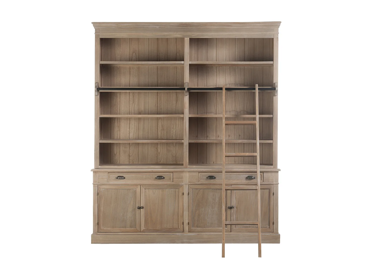 Bibliothèque Double en Bois Massif avec Échelle - L200 x H232,5 cm - Ludwig