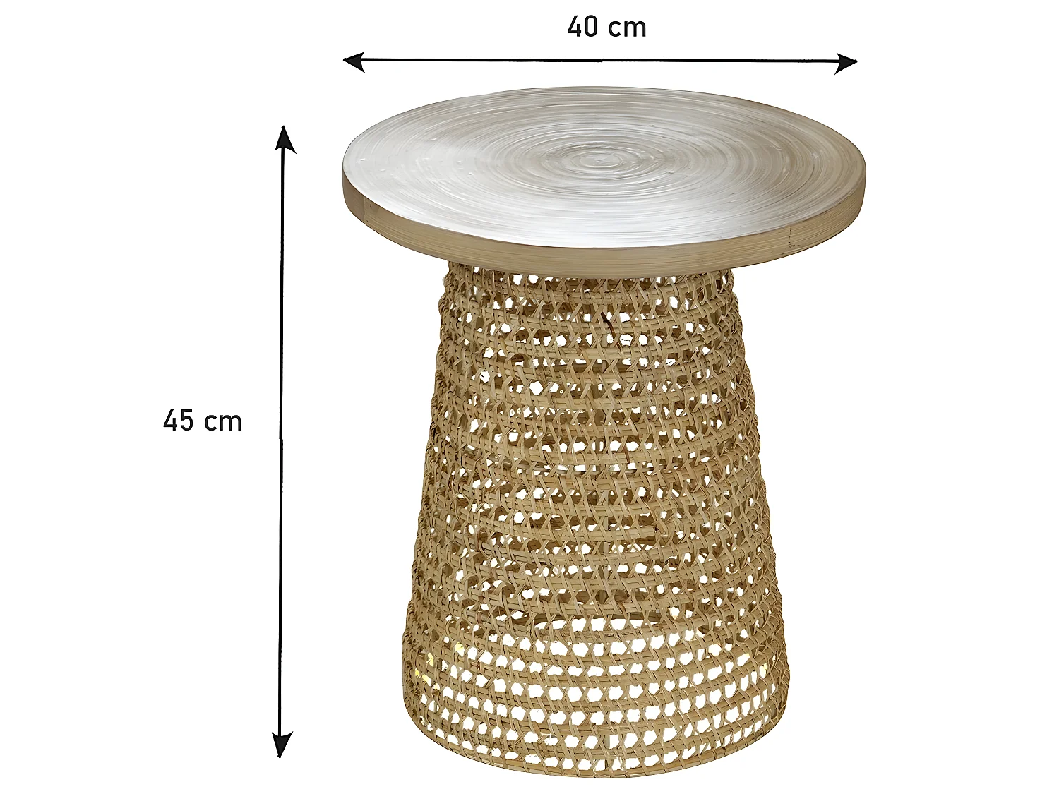 Mesa auxiliar con tabla de bambú pata ratán